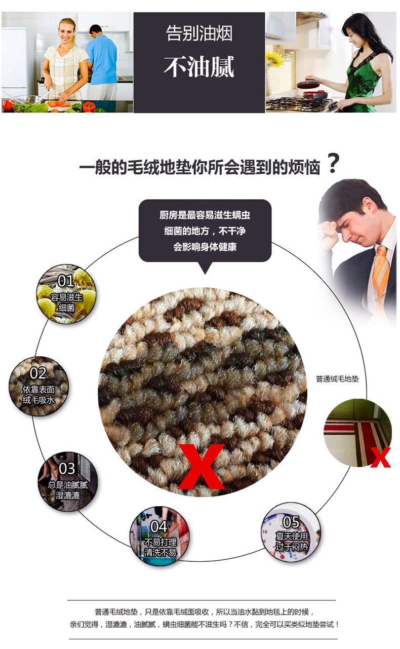 
                                        梓晨 加厚防滑地毯 厨房毯 进门毯浴室脚毯卫生间毯长条毯子 不掉毛可水洗脚踏毯 象牙白 100CMx100CM                