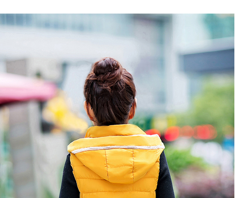 婕诗娅实拍中长款马甲2015秋冬季新款羽绒棉服连帽外套马夹背心女潮 米白色 L