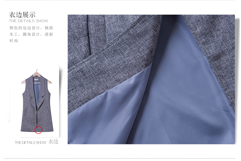 姬典  2015 秋冬亚棉麻日韩时尚马甲夹中长款女装红灰黑色韩版外套潮#328 黑色 L