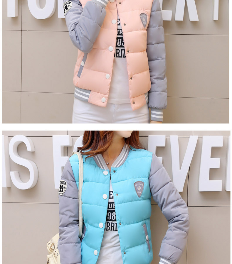 零创意棉衣女学生短款棒球服2016新款韩版学生休闲棉服外套 紫色时尚休闲 XL