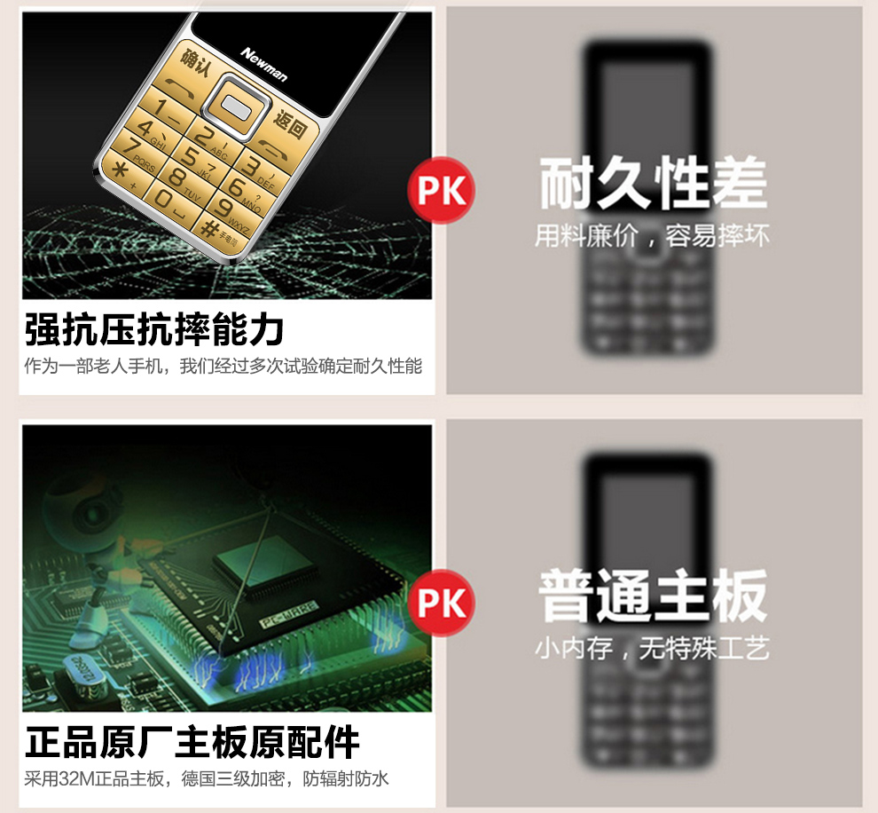 
                                        纽曼（Newman）D618 移动/联通2G 手写老人手机 金色                