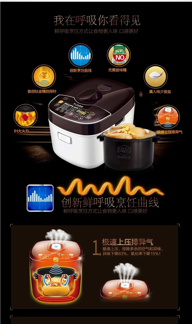 苏泊尔（SUPOR）智能IH电磁加热电压力锅 5升鲜呼吸压力锅 FH3 5升鲜呼吸电压力锅50FH3