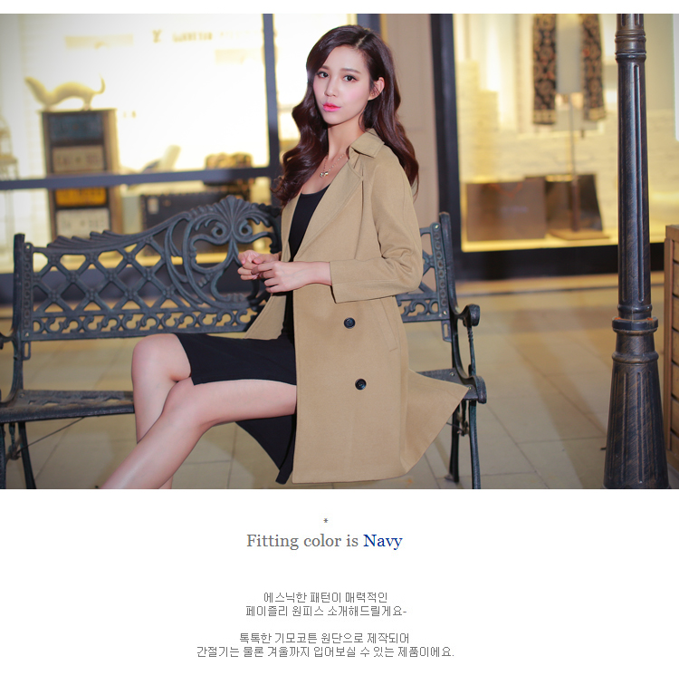 蜜淘衣秀2015新款毛呢大衣女秋冬中长款欧美毛呢外套女中长款呢子修身大衣 橙色 M
