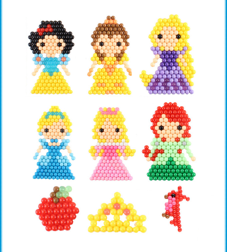 玩具拼豆豆拼图魔法水溶豆水粘珠串珠套装 大号桶装-迪士尼公主【图片