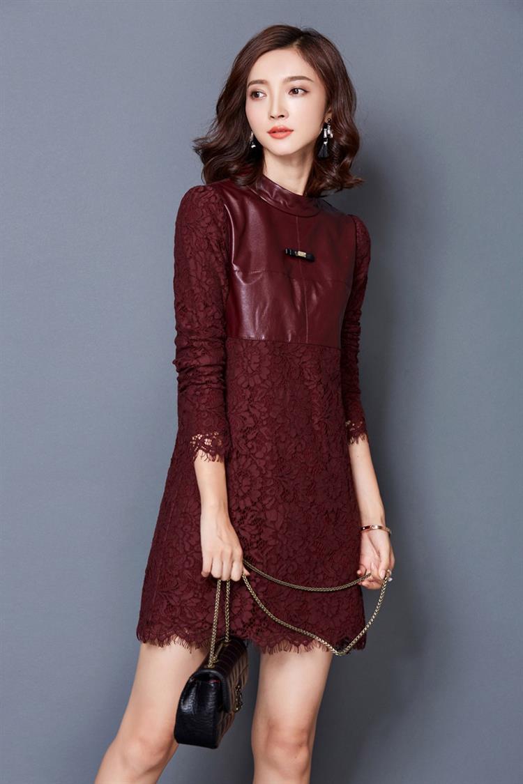 女人镜 2015秋装新款中长款加厚加绒蕾丝打底衫#n8876 酒红色 xl