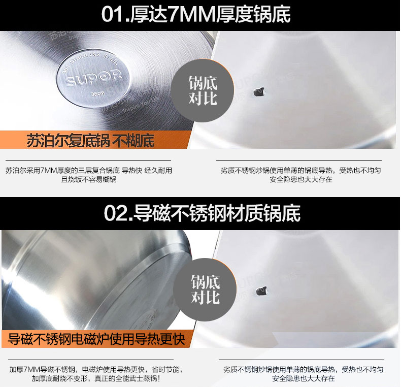 
                                                            苏泊尔（SUPOR）蒸锅304不锈钢大容量三层复底26cm家用蒸鱼馒头锅汤锅多用电磁炉燃气通用                