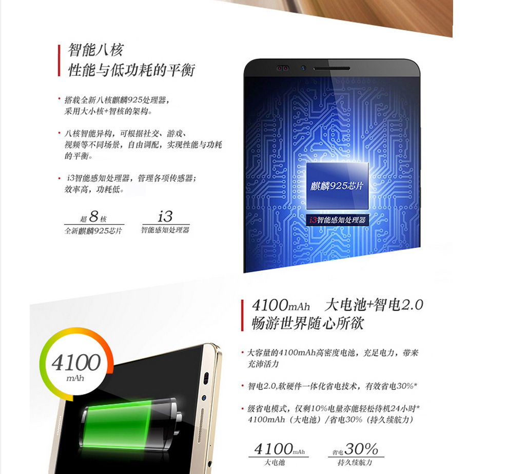 华为 Ascend mate7 智能 4G手机 琥珀金 电信4G (2G RAM+16G ROM) 套餐版