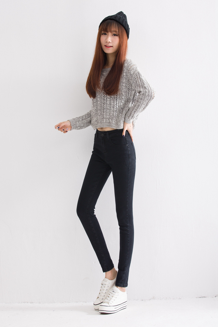 莎密2016春韩版秋装新款黑色牛仔裤女小脚裤显瘦铅笔长裤子 黑色 26