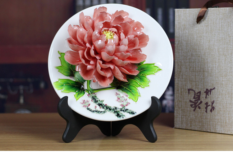 唐三彩 陶瓷看盘 洛阳牡丹花瓷盘家居装饰品摆件客厅电视柜摆设陶瓷