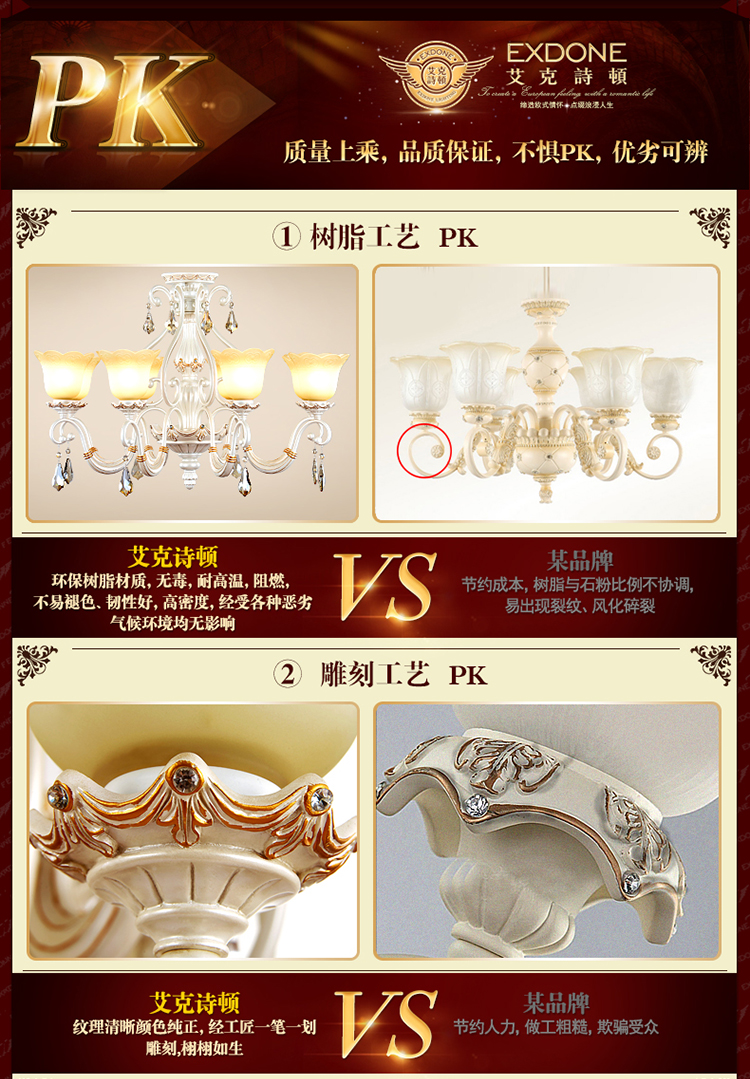 
                                        华艺灯饰 欧式吊灯 客厅餐厅卧室书房田园简约灯具 艾克诗顿 CH0262 吊灯 3头                