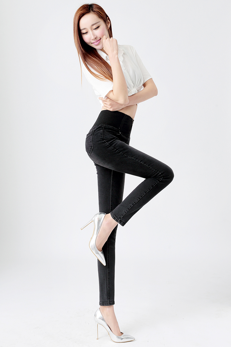 怡蜜蜜  2015秋冬季新款高腰牛仔裤加绒加厚长裤子小脚显瘦铅笔裤大码牛仔裤 蓝色加绒款 M