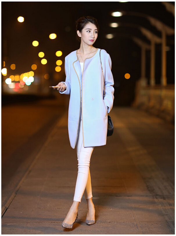 婕芙兰 2015秋装新款韩版中长款呢子风衣外套 5375 明黄色 XL