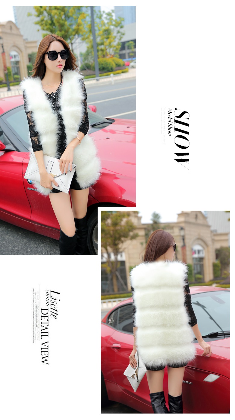 妒姿 2016秋冬百搭仿皮草仿狐狸毛女中长款仿皮草大衣毛毛外套马甲背心 灰色 均码