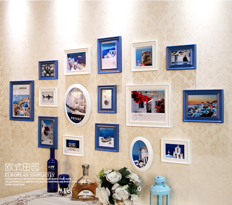 艾法相框照片墙组合 相框架相片墙油画装饰画客厅卧室画相册墙贴情迷地中海AF-ZPQ044 蓝白