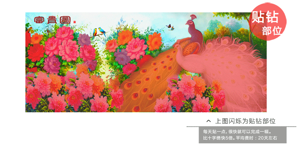 
                                        5D满钻钻石画孔雀花开富贵十字绣新款客厅大富大贵尖顶魔方圆钻钻石绣风景 10117 异形钻+尖顶圆钻 满钻 120x56                