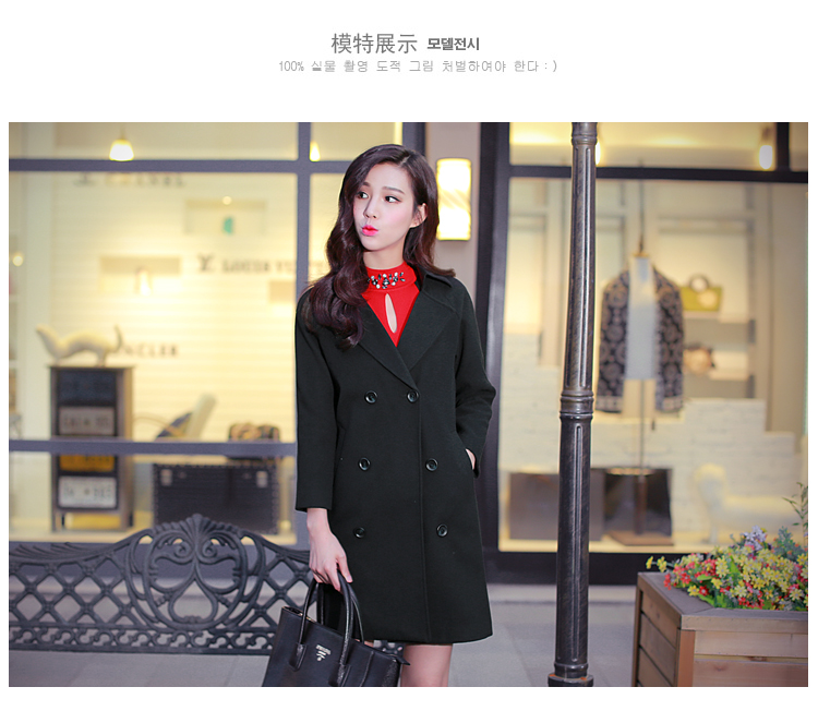 蜜淘衣秀2015新款毛呢大衣女秋冬中长款欧美毛呢外套女中长款呢子修身大衣 橙色 M