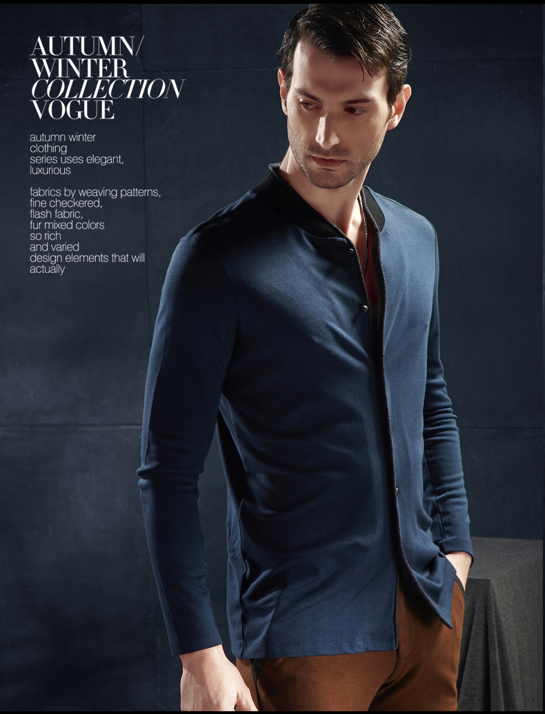 北纬30 2015秋冬新款 欧美时尚男士青果领长衬衣时尚纯色衬衫 墨绿