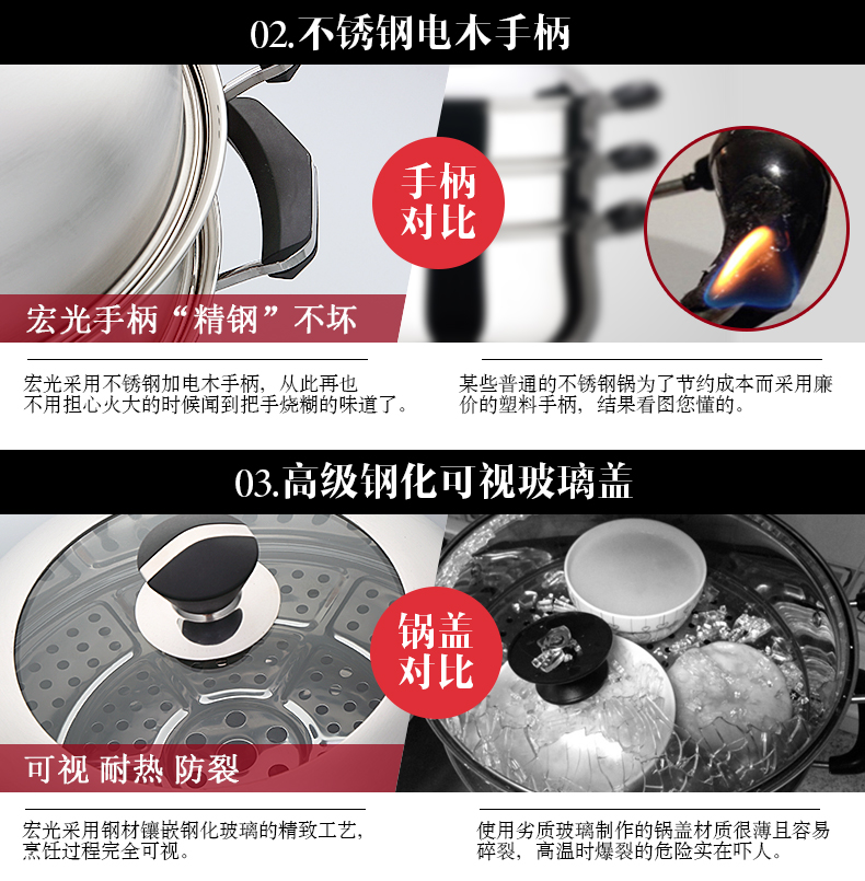
                                        宏光HOMGOAL布里德 不锈钢蒸锅 复底双层大容量汤锅 蒸格 蒸笼 电磁炉通用 32CM                