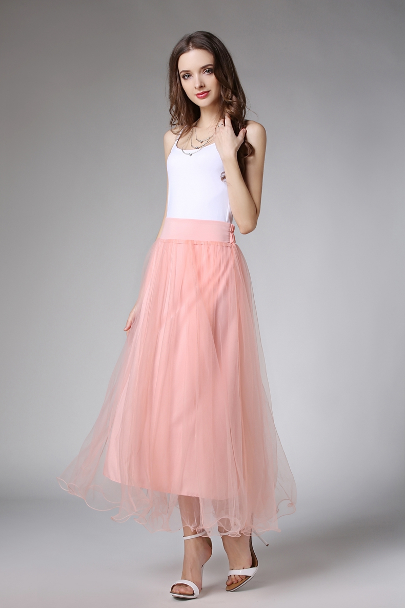 半身裙女装2016春夏新款网纱荷叶边裙百搭时尚半身裙长裙 浅紫 均码【