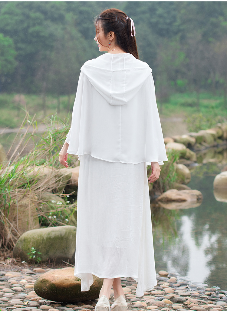 艾璐衣娜 2016新款中国风手绘白色短斗篷披风防晒衣短外套 白色 均码