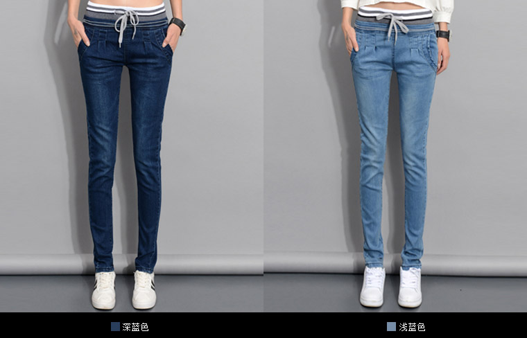 ZK Girl欧美女装 2016春装新款中腰时尚简约小脚牛仔裤女 修身显瘦铅笔裤长裤 深蓝色 27