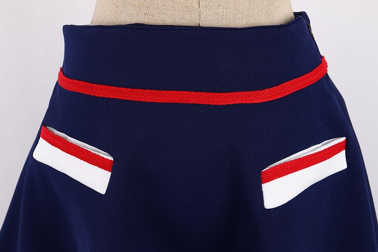 九月服饰店*名媛淑女气质单排扣外套半身短裙小香风时尚学院两件套装 深蓝色 S