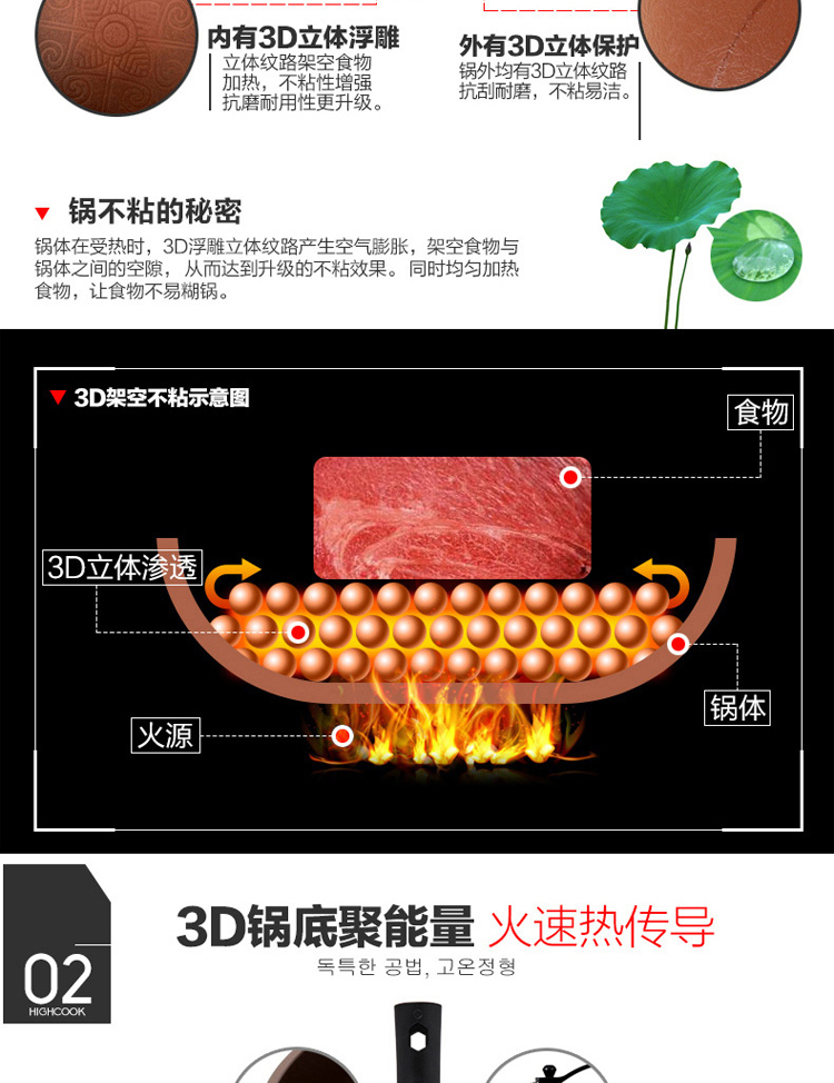 
                                        
                                        韩库(highcook) 30cm韩国进口3D黄金系列炒锅不粘锅无烟锅 电磁炉炒锅（GZ001-ZY）                