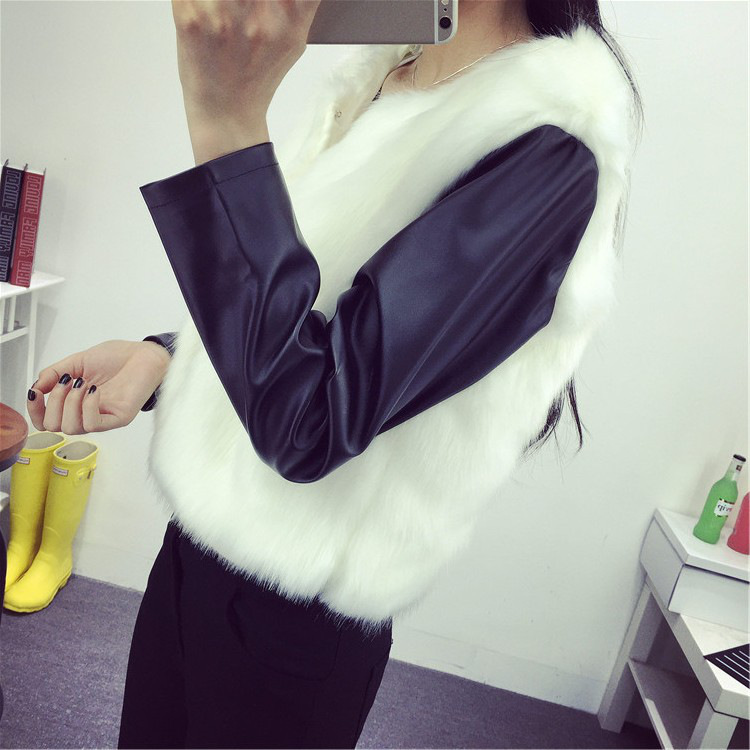 莲香情 2015秋冬新款女 韩版洋气仿狐狸毛名媛皮草外套潮 白色 S