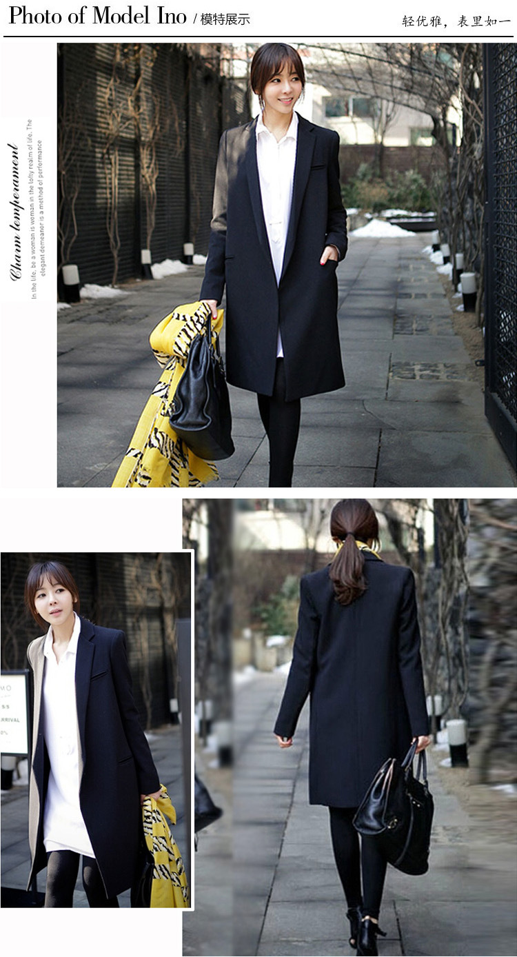 
                                        依澜枫采中长款小西装外套大码女装休闲西服 黑色 2XL                