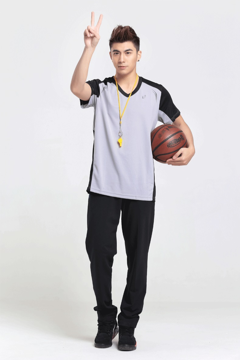 篮球裁判服 透气吸汗 短袖t恤长裤套装 比赛裁判球衣 黑色裤子 xxxl