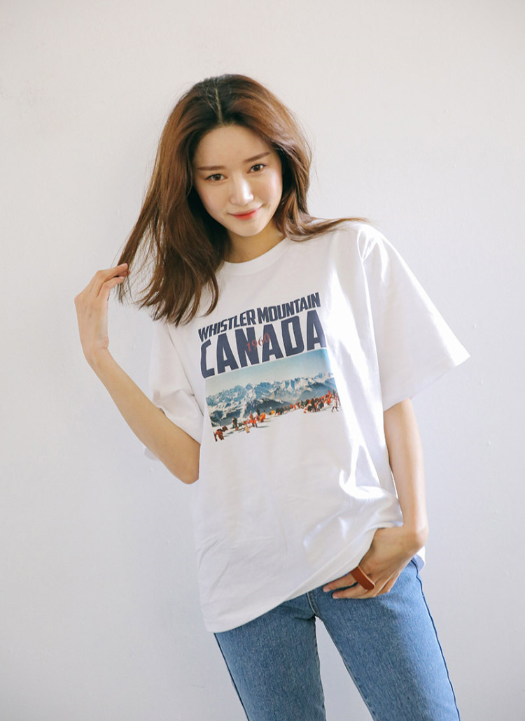 娇宣梦2016夏装新品韩国t恤小清新风复古英文印花bf风宽松短袖女tee