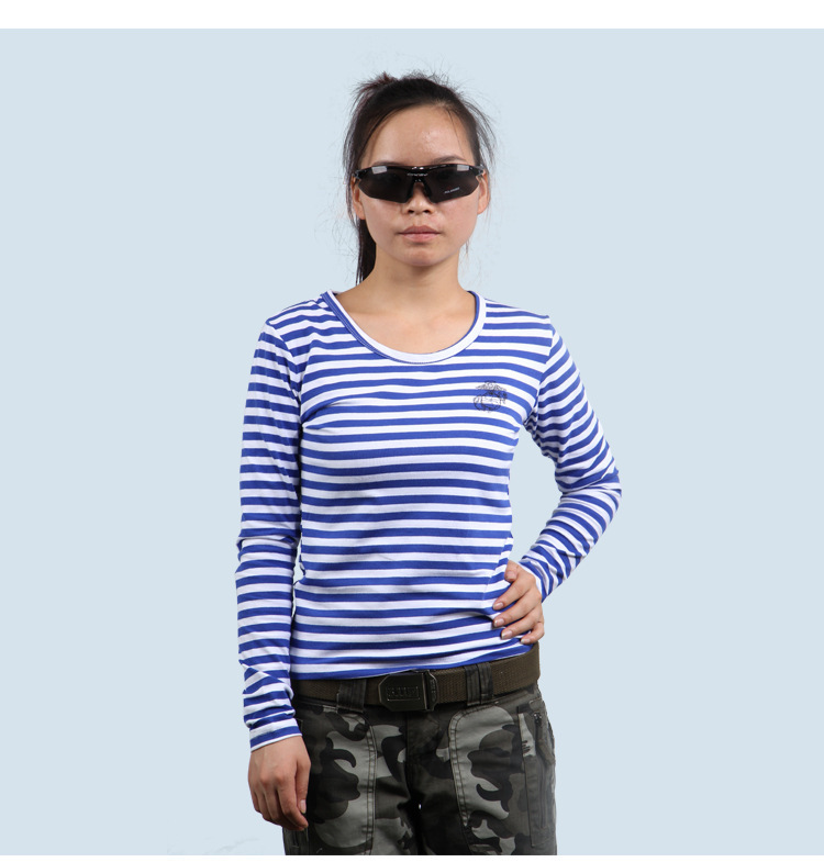 2016新款长袖条纹t恤 女士海魂衫 复古海军衫 蓝白条纹 m