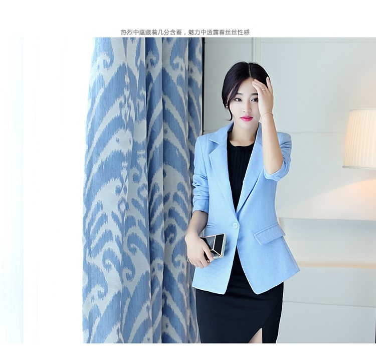 
                                        棉麻小西服女短款2015秋装新款西装外套一粒扣韩版休闲女式小西装 浅蓝色 L                