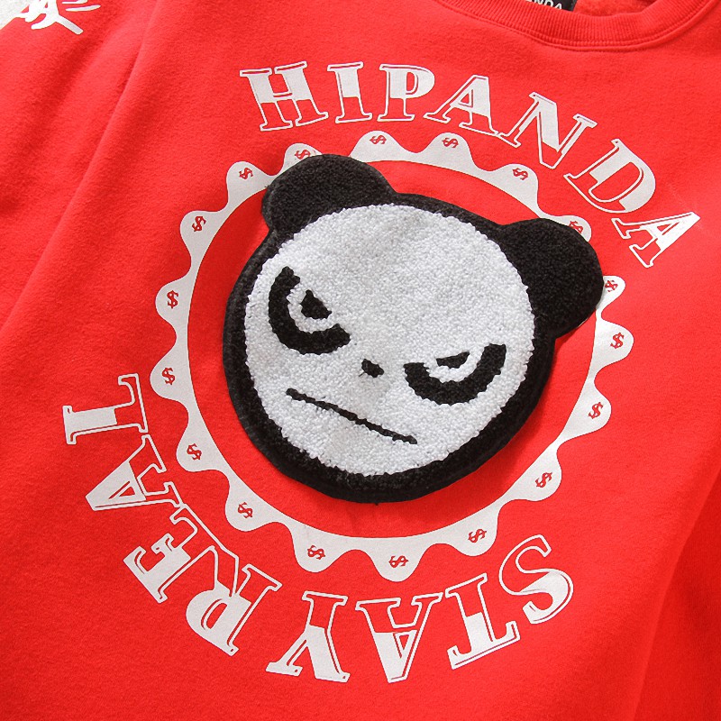 2015秋冬新款潮牌不死熊猫毛巾绣13数字印花休闲男女情侣装加绒圆领套