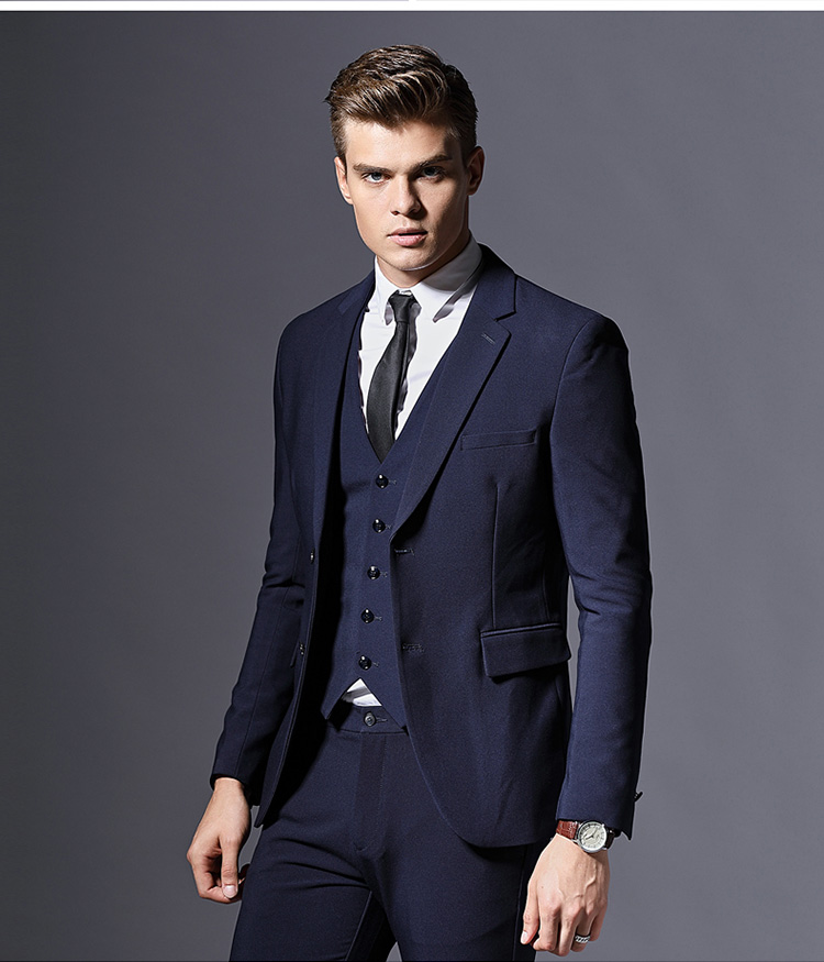 金盾西服套装男士婚礼商务休闲正装修身新郎三件套西装外套诺k324 两