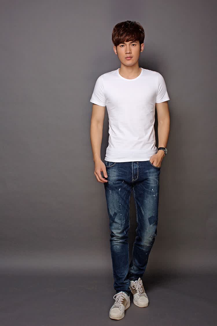 2016夏季新款男士韩版圆领纯色短袖t恤男打底衫百搭简约潮 黑色 170