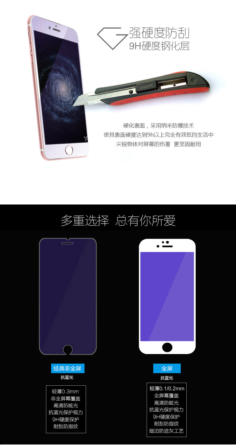 
                                        Rtako【3D抗蓝光全覆盖】iphone6s钢化膜不碎边适用苹果6/6sPlus贴膜全屏 6P/6sP 白色升级蓝光全屏                