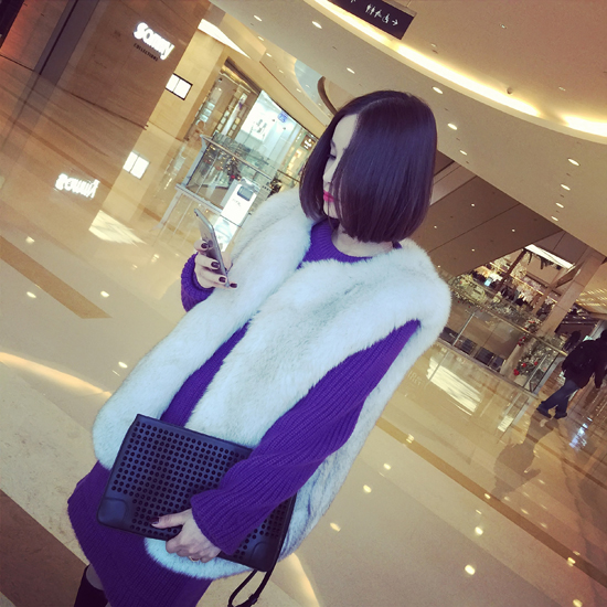 衣与草2016春季女装 针织中长款女套头韩版圆领针织上衣雪纺假 两件连衣裙 黑色 均码