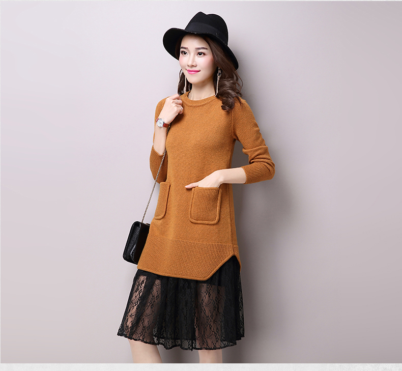 雪夕2016春装新款女装圆领纯色长袖毛衣 中长款打底衫针织衫 138 酒