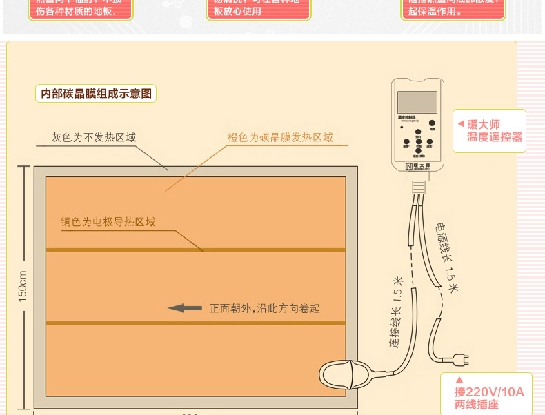 
                                        特价促销 韩国碳晶地暖垫地热垫 瑜伽电暖垫暖脚电热地毯 200*56 蓝色卡通                