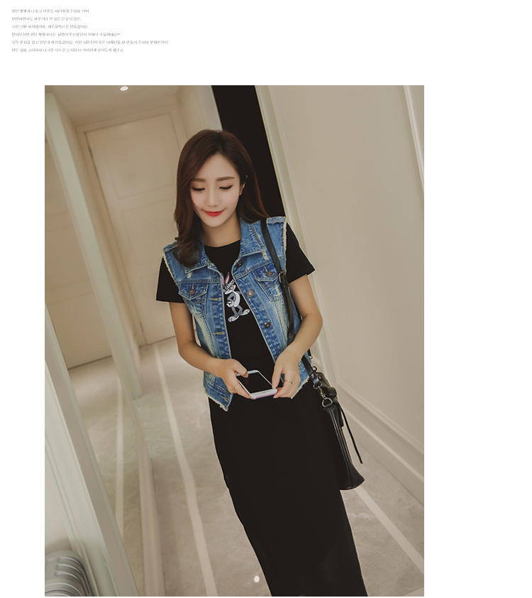 
                                        卡熙琳娜 春秋新款韩版大码做旧复古牛仔马甲女春短款外套马夹坎肩无袖背心女潮 9903款 L码                
