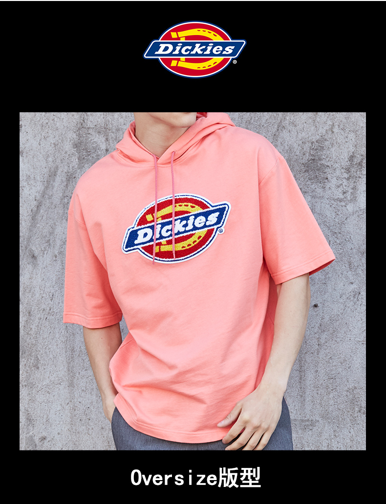 dickieslogo徽章连帽卫衣 中性款全棉宽松5分袖卫衣 183u30wd19 hg羽