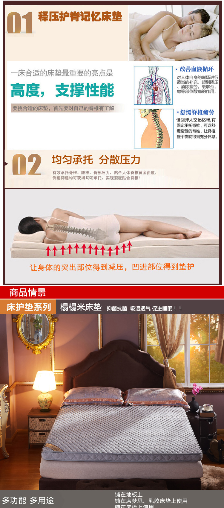 
                                        唯鹭加厚立体珊瑚绒学生床垫榻榻米0.9米1.0米 灰色 100*195cm                