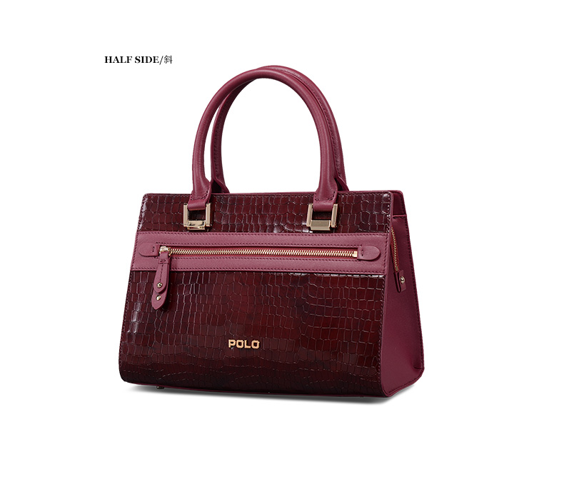 美国polo 真皮女包奢华鳄鱼纹手提包女士单肩包斜跨包110412 酒红色