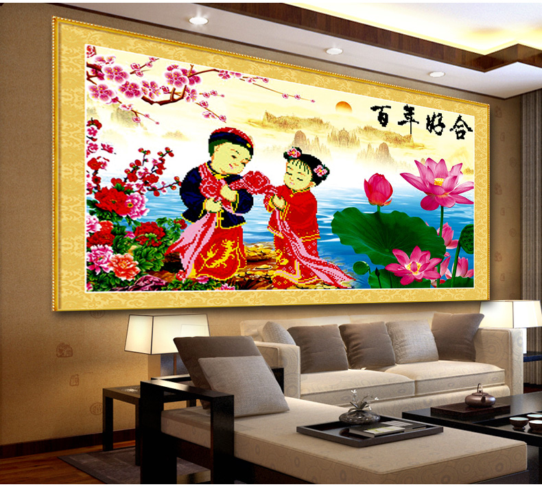 A KS钻石十字绣婚庆满钻5D钻石画钻石绣贴钻画卧室百年好合十字绣新款3D钻石圆钻水钻画 Z086(MK1160) 长1.07米*宽0.60米