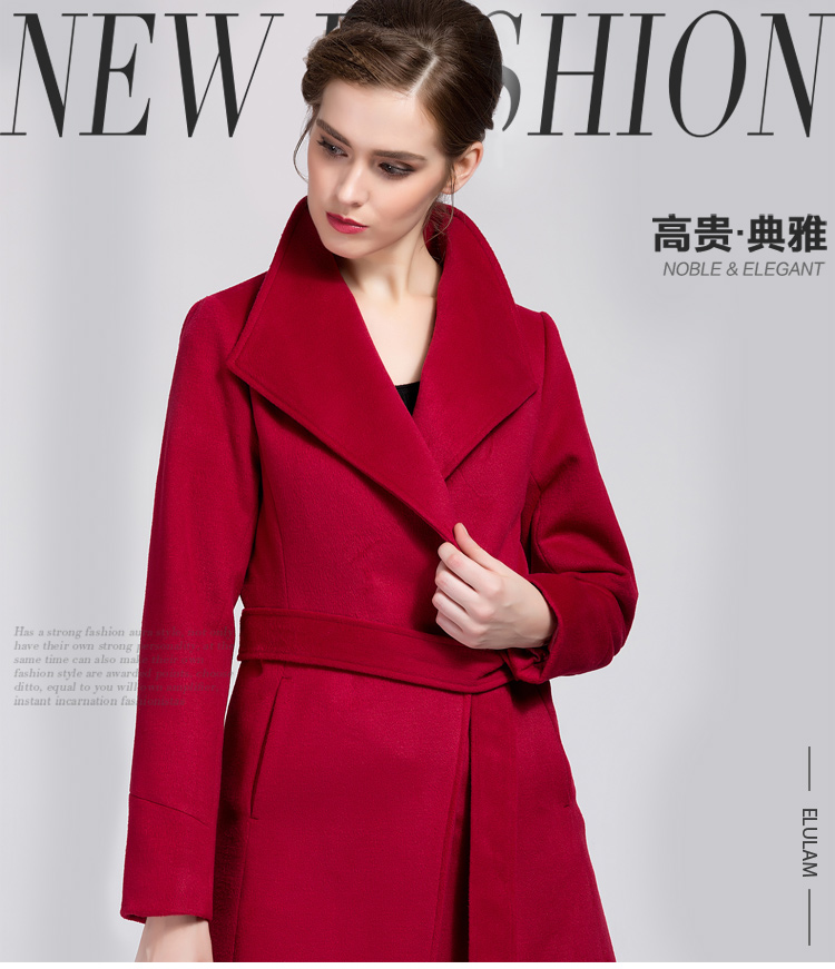 ELULAM一路蓝 2015秋冬新款欧美时尚修身羊毛呢中长款法兰绒大衣外套女56D108 灰色 S