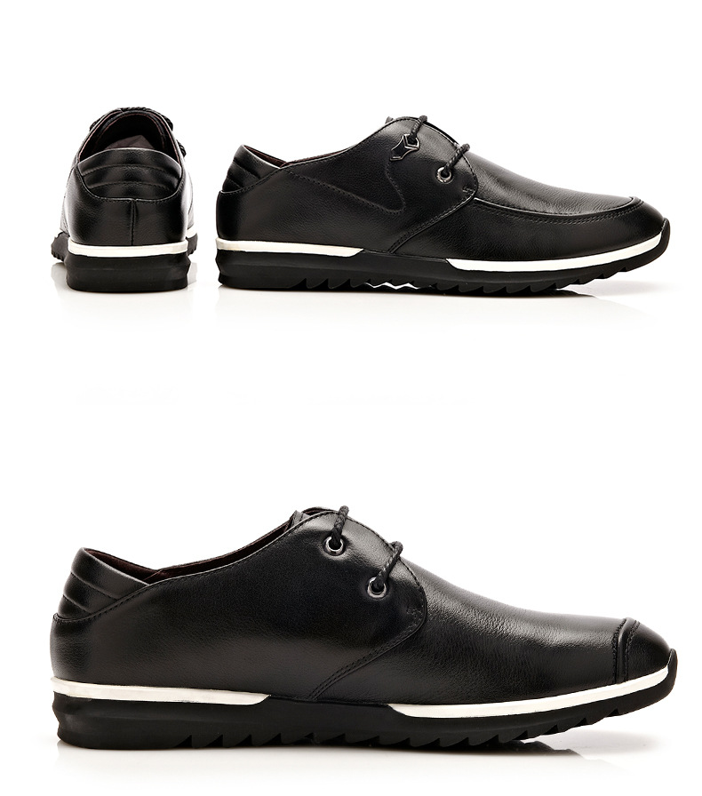 fortei/富艇男鞋秋季休闲皮鞋男真皮商务男士皮鞋休闲鞋英伦鞋子 黑色