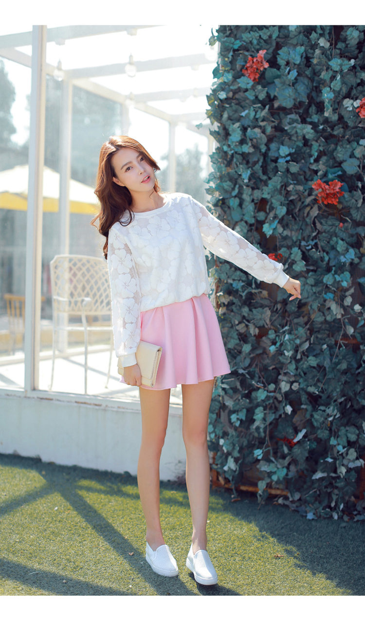 左冉 韩版时尚镂空女装休闲百搭蕾丝女装 白色 s