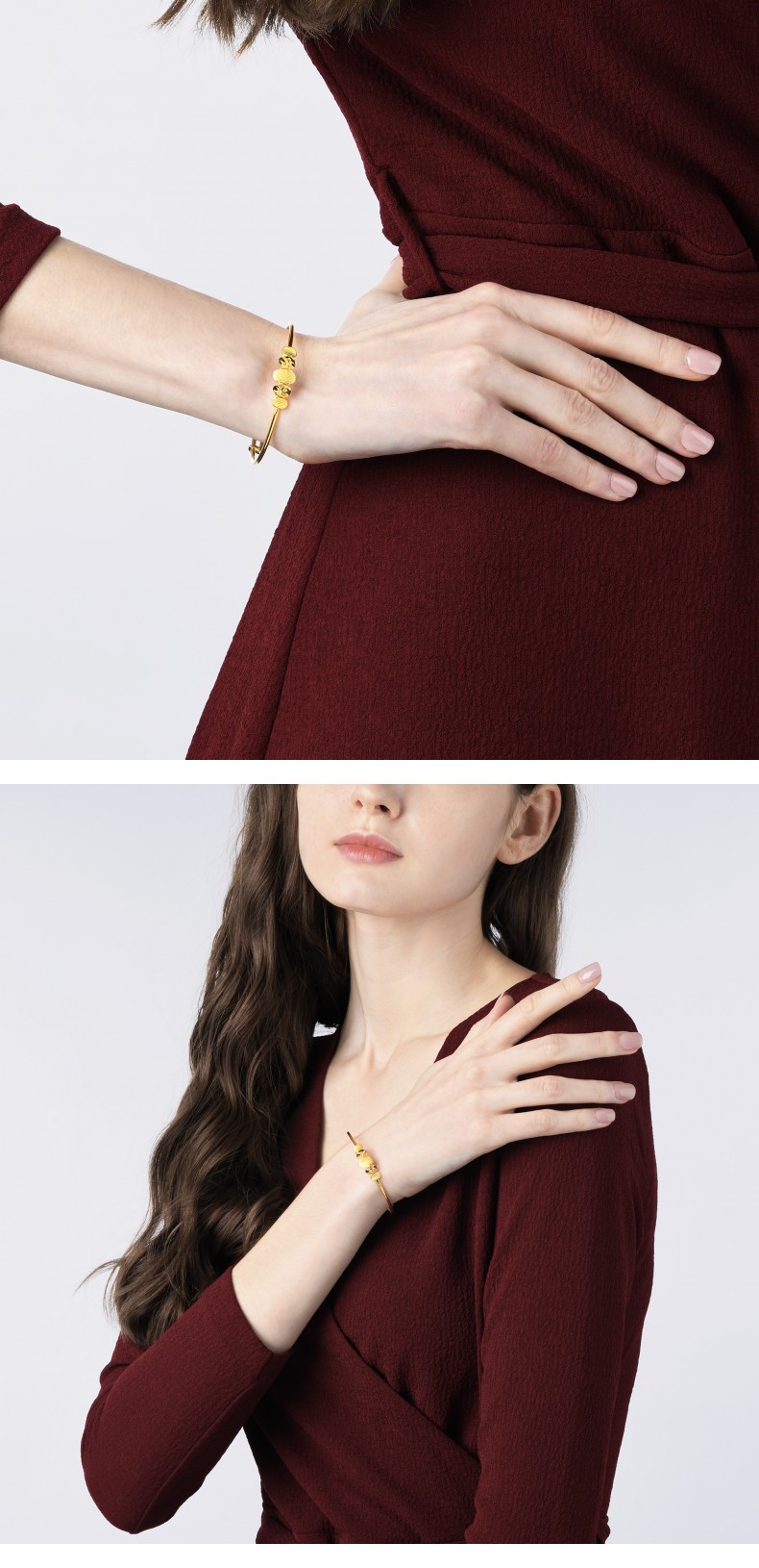 周生生足金简洁款可调节黄金手镯女款结婚金手环传承金子手镯三金9019