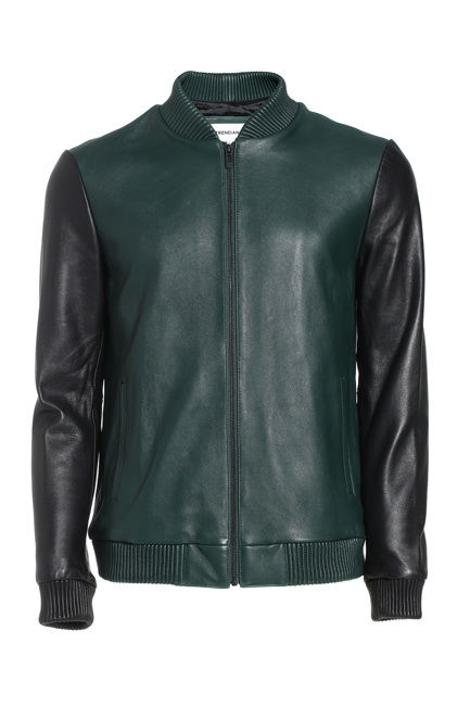 trendiano新男装冬装潮休闲羊皮立领撞色真皮皮衣外套3144311610 绿色